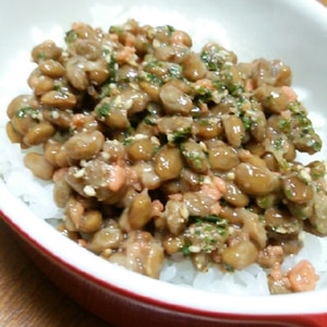 納豆と鮭フレークのご飯